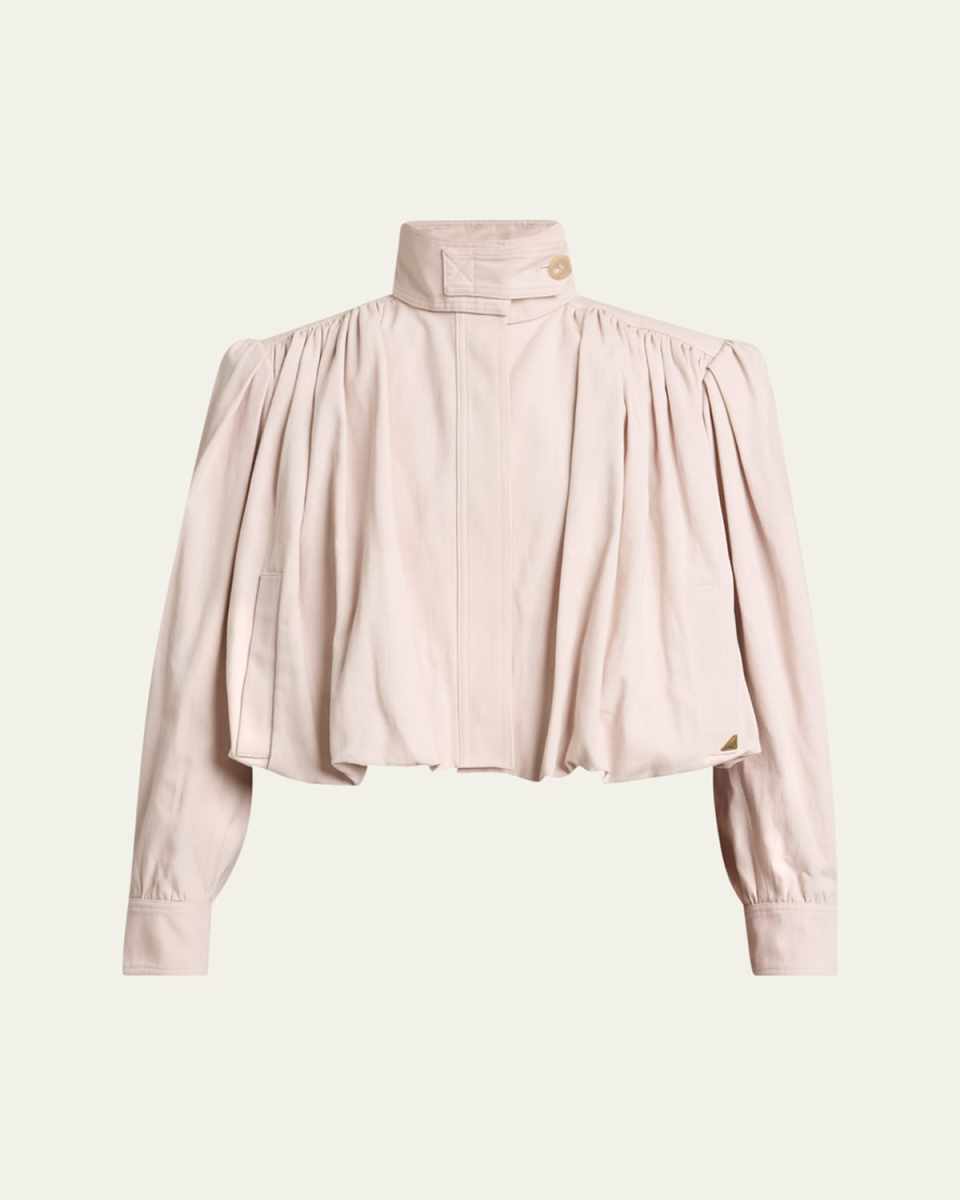 Pleated Sleeve Gathered Shoulders Jacket